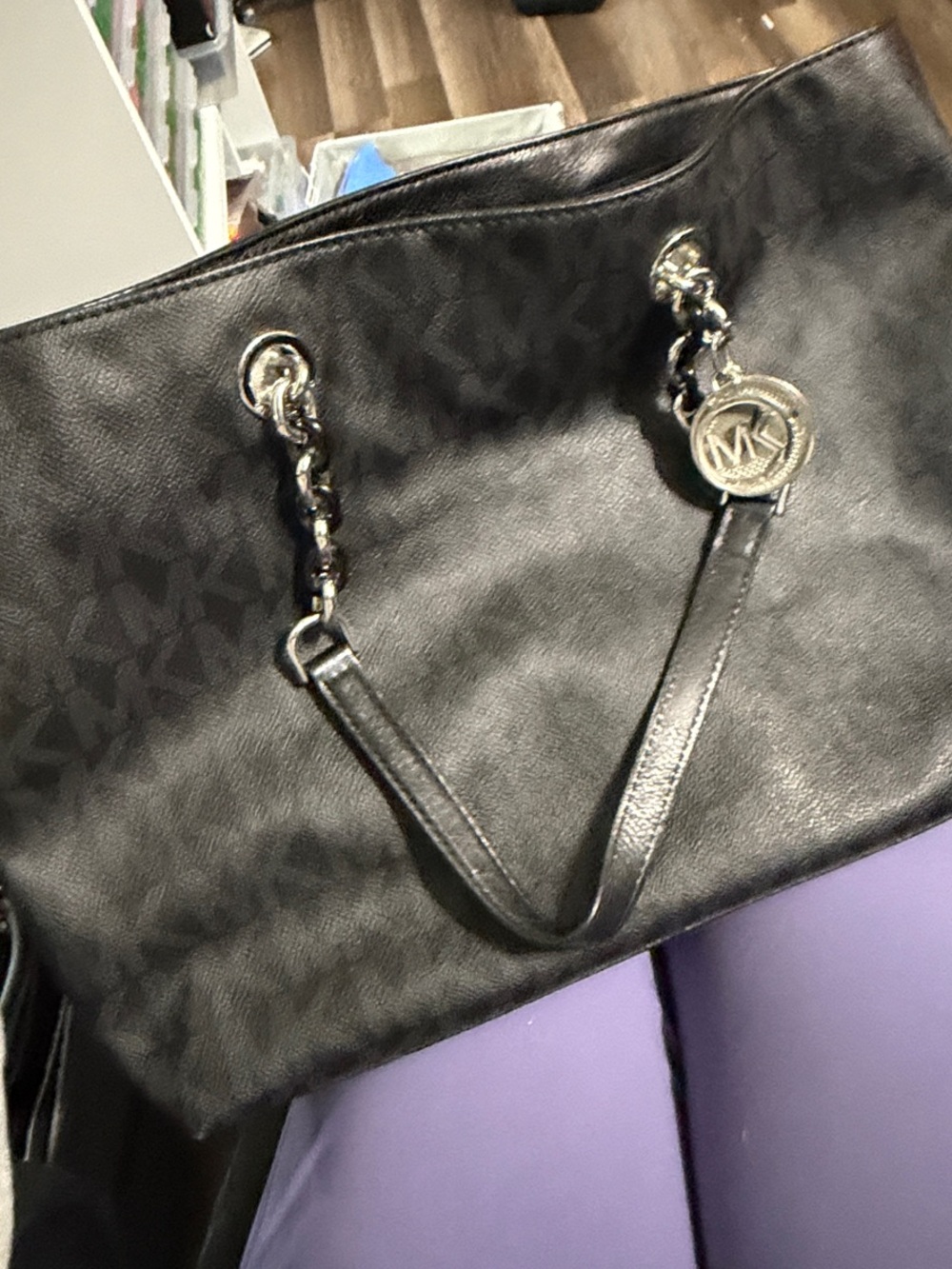 Michael Kors Black MK Logo Chain-Handle Tote